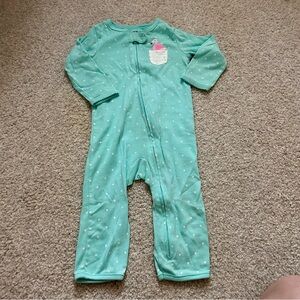 Carter's Mint Green Polka Dot One-Piece Footie with Flamingo Pocket 9m